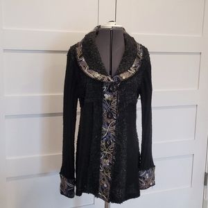 Sioni Long Cardigan Jacket, Black with multi-colored Embroidery, sz. L